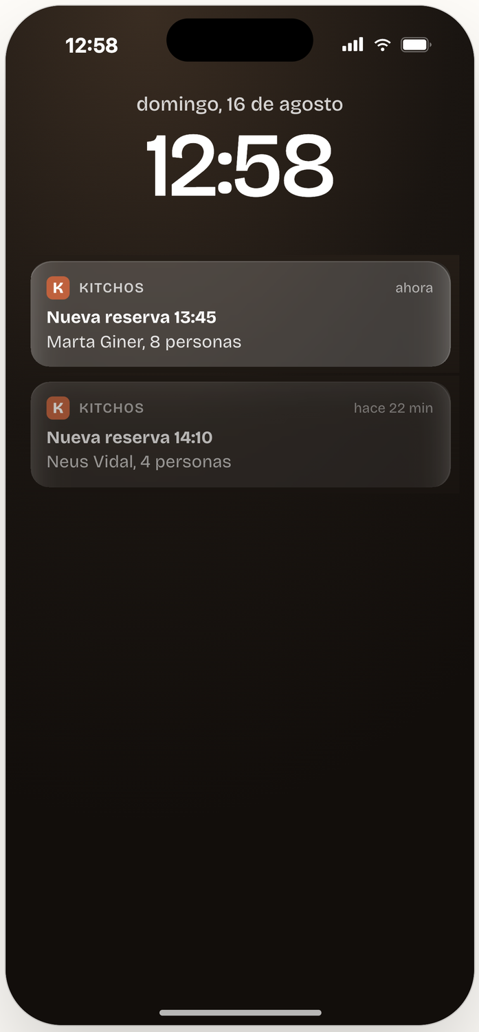 Aviso de nueva reserva en la pantalla de bloqueo del móvil